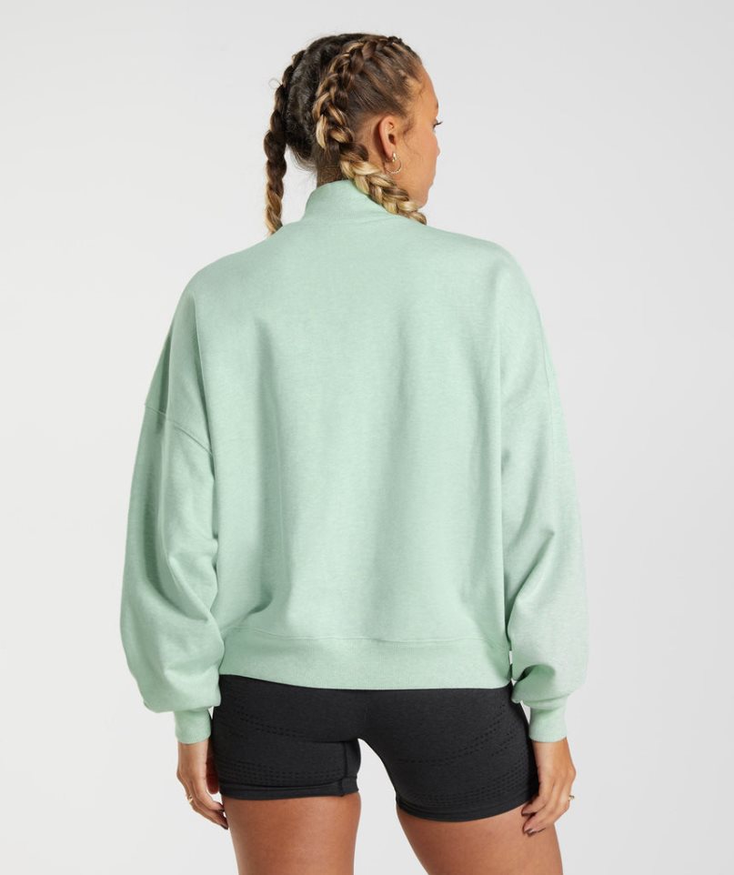 Women's Gymshark Rest Day Sweats 1/2 Zip Sweatshirts Mint | CA 71D850